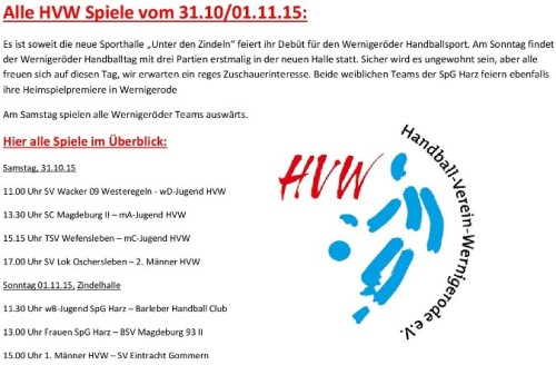 Spielübersicht über den Spieltag 31.10/01.11.15